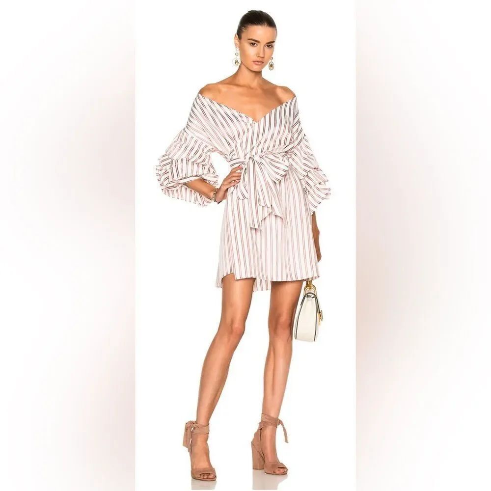 Alexis Red and White Striped Long Sleeve wrap Dress, M